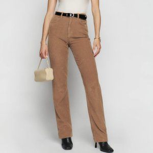 Reformation Cynthia High Rise Straight Long Corduroy Pants Mud Size 29